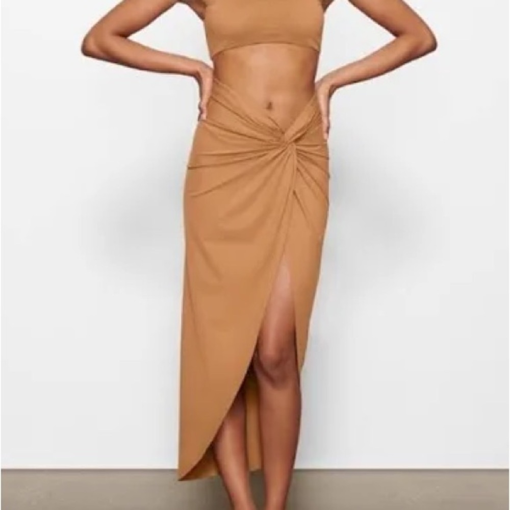 SKIMS TAN SWIM SARONG SKIRT